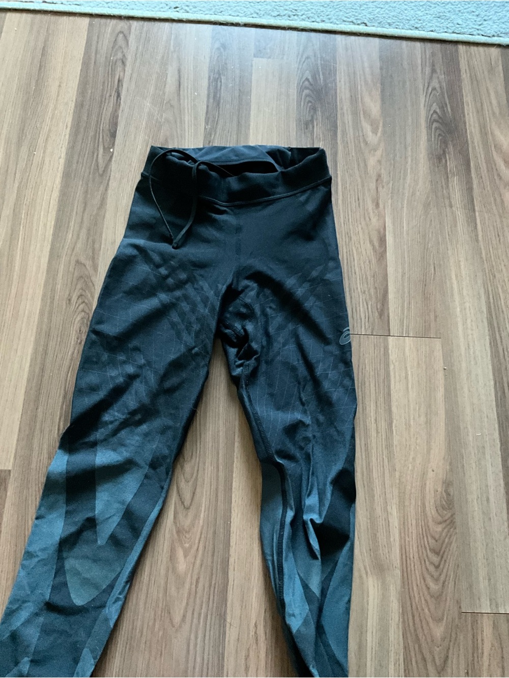 Asics Black Athletic Leggings with Subtle Pattern